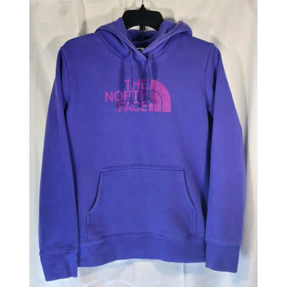 The North Face Womens Purple Long Sleeve Hoodie Pink Logo Pullover Size Medium - Picture 1 of 4